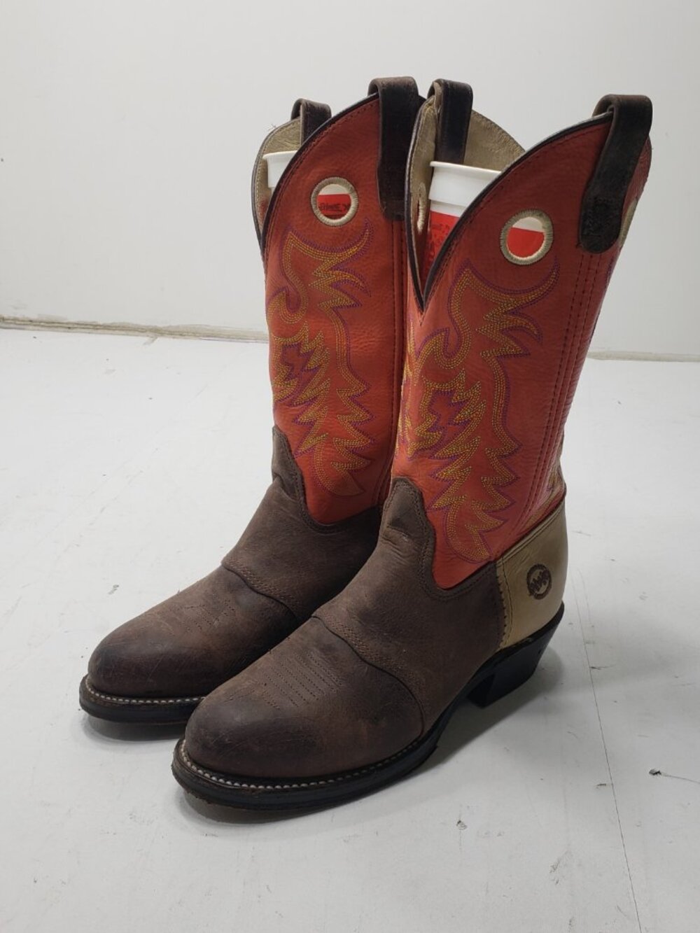 DOUBLE-H DH5104 Western Cowboy Boots USA Brown Red Leather Men’s Size 8M
